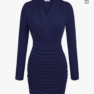 Sexy long sleeve v-neck blue dress New NWT XXL Halcyeen